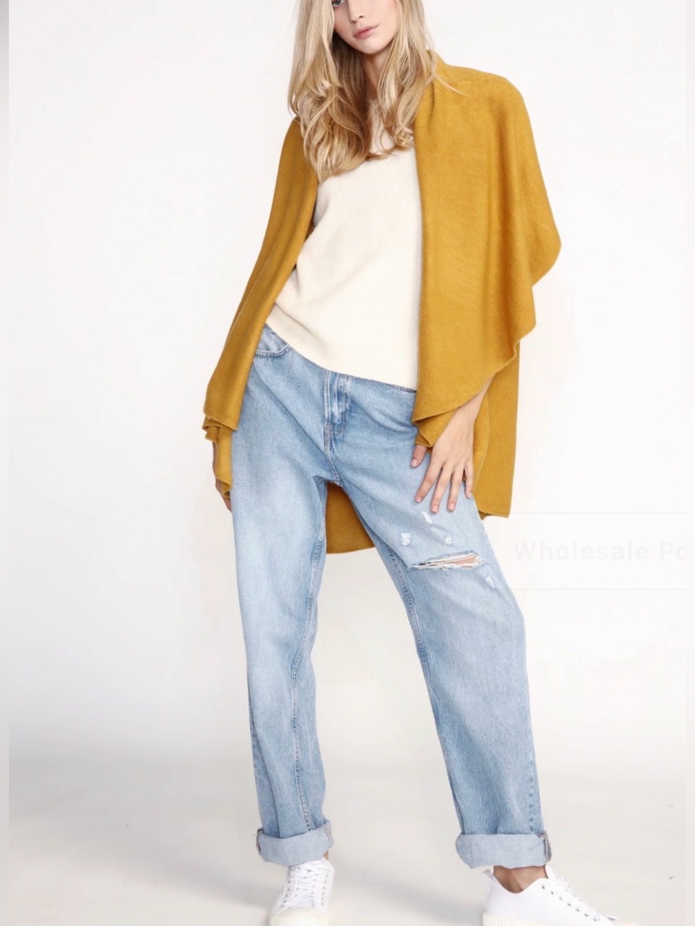 Muted Mustard Yellow Draped Cape Sweater